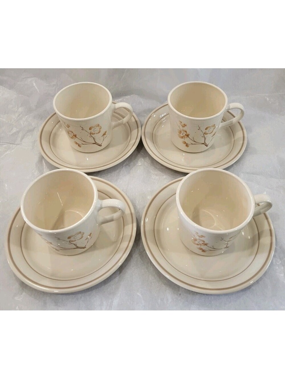 Corner Stone Vtg Corning Ware China Blossom Mugs Cups w Saucers 6.25" -Set Of 4